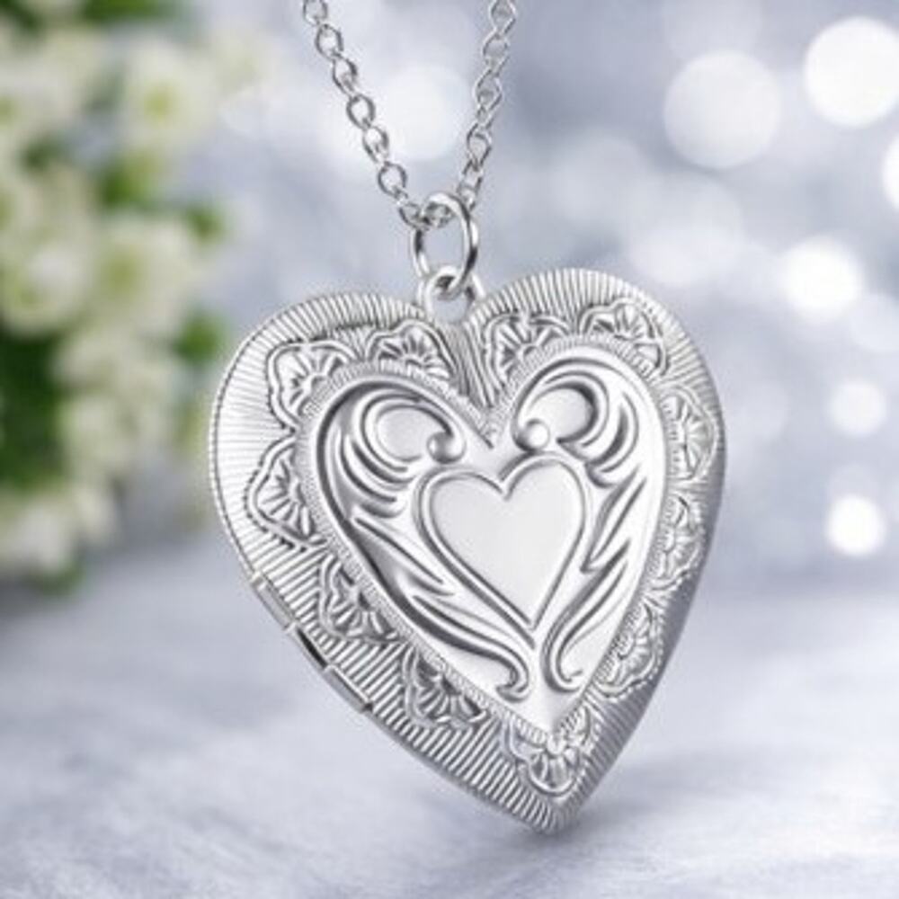 925 Silver Necklace w/ Ornate Heart Locket Vtg Fashion Valentine's Birthday Gift